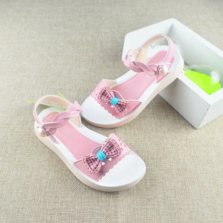 

Children Shoes Summer Sweet Plaid Pattern Bow-knot Lace Beading Princess Sandals Brief Fashion Big Girls 12 13 Daily Party Shoes