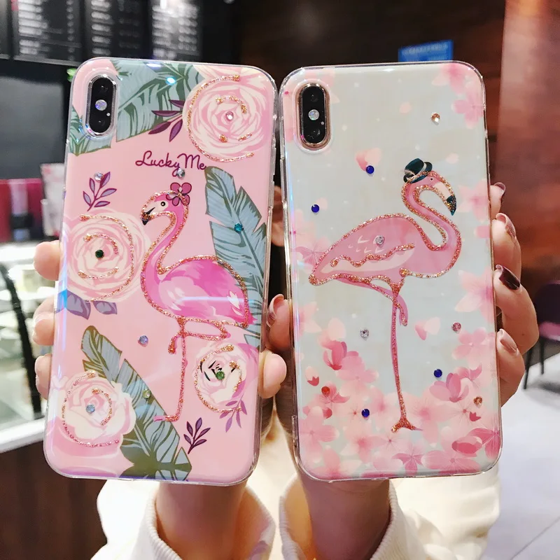 

Luxury Glitter Rhinestone Cover For iPhone XS XS MAX XR 6 6s 7 8 Plus X Case Cases Flamingo Phone Funda Coque For Girls Gift