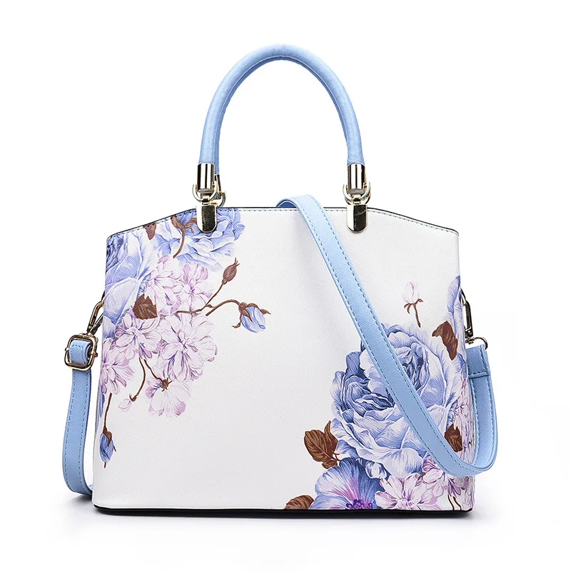 Новинка, дизайнерская женская сумка, известный бренд, с цветочным принтом, из искусственной кожи, женские сумки, сумка на плечо для женщин, сумки-тоут - Цвет: blue