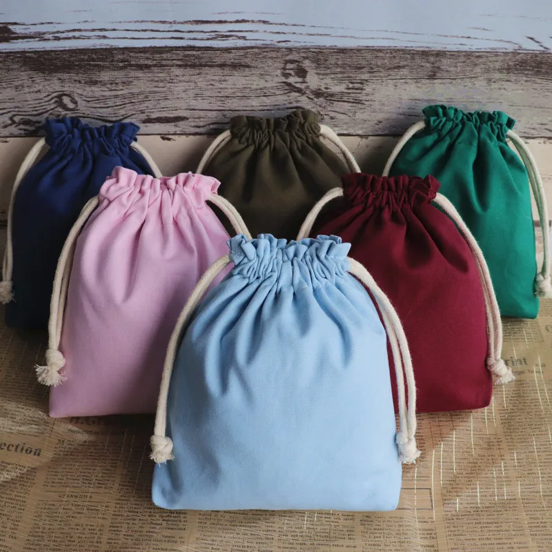 IVYYE 17CM Pure color Cartoon Drawstring Bags Canvas Storage Handbags Makeup Bag Coin Bundle Pocket Purse
