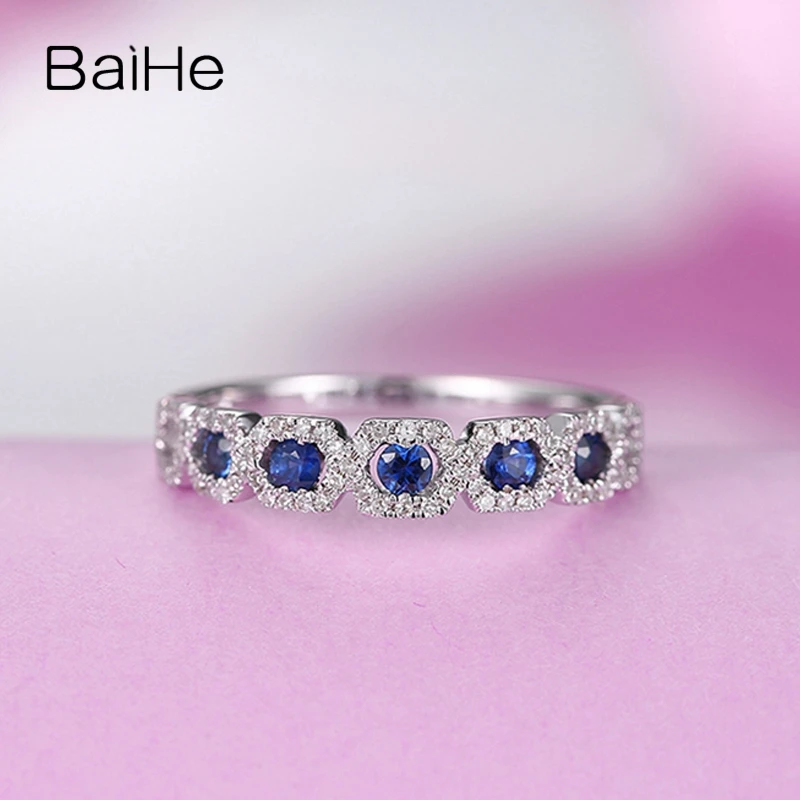 BAIHE Solid 18 к белое золото(AU750) 0.32CT Сертифицированный H/SI круглый натуральный сапфиры Свадебные для женщин мужчин Мода ювелирные изделия подарок кольцо