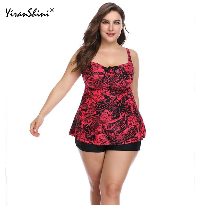 

YIRANSHINI High Waist Two Piece Swimsuit Summer Women Printed Swimwear Female Bikini Set Beach Bathing Suit Plus Size Biquinis