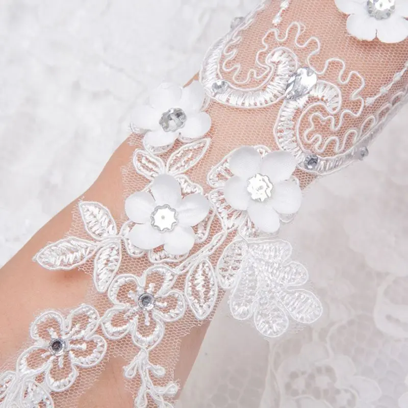 Свадебные кружевные плавающие перчатки, аксессуары для свадебного платья, простые длинные перчатки с крючком на палец, новые очаровательные