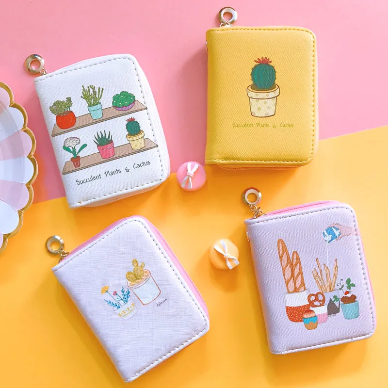 

New fashion Plant cactus Prints wallet kids purse Ladies short purse Female zipper mini wallet coin purse card holder Carteira