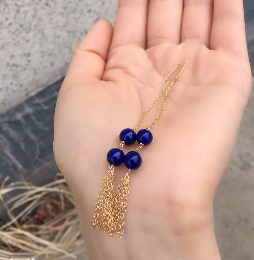 

Fine Jewelry 100% Natural Blue Lapis Lazuli Gemstone Earrings For Women Fine earrings