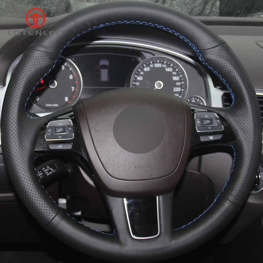 LQTENLEO черный кожаный чехол ручной работы для рулевого колеса автомобиля для Volkswagen Touareg 2011