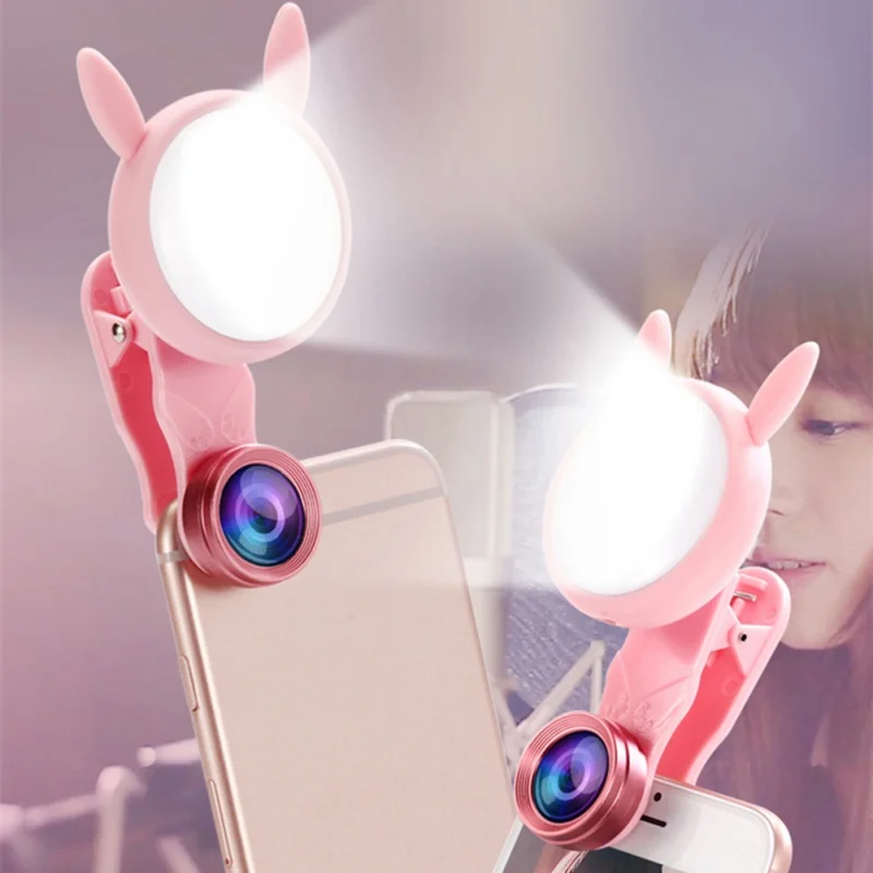 

Mobile Phone Lens LED Selfie Light Fill-in light +0.62X Wide Angle Lens + 20X Macro Lens Kit For iPhone Samsung phones