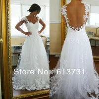 2013 New Design Sweetheart Bodice Appliqued Soft Tulle Sexy Cap Sleeve A Line Lace Wedding Dress Real photo Custom Made