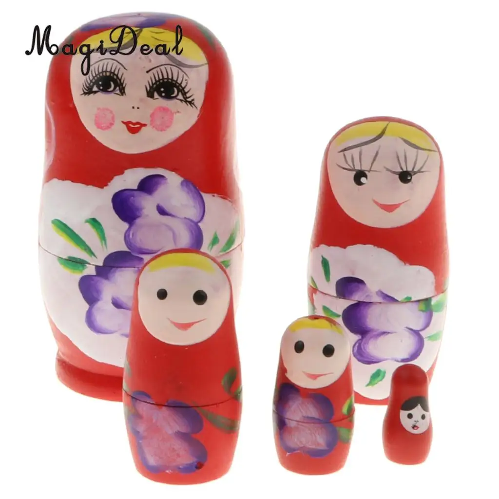 5PCS Wooden Russian Nesting Dolls Matryoshka Stacking Nested Dolls Toys Christmas Gifts Home Decoration for DIY Hand Painted