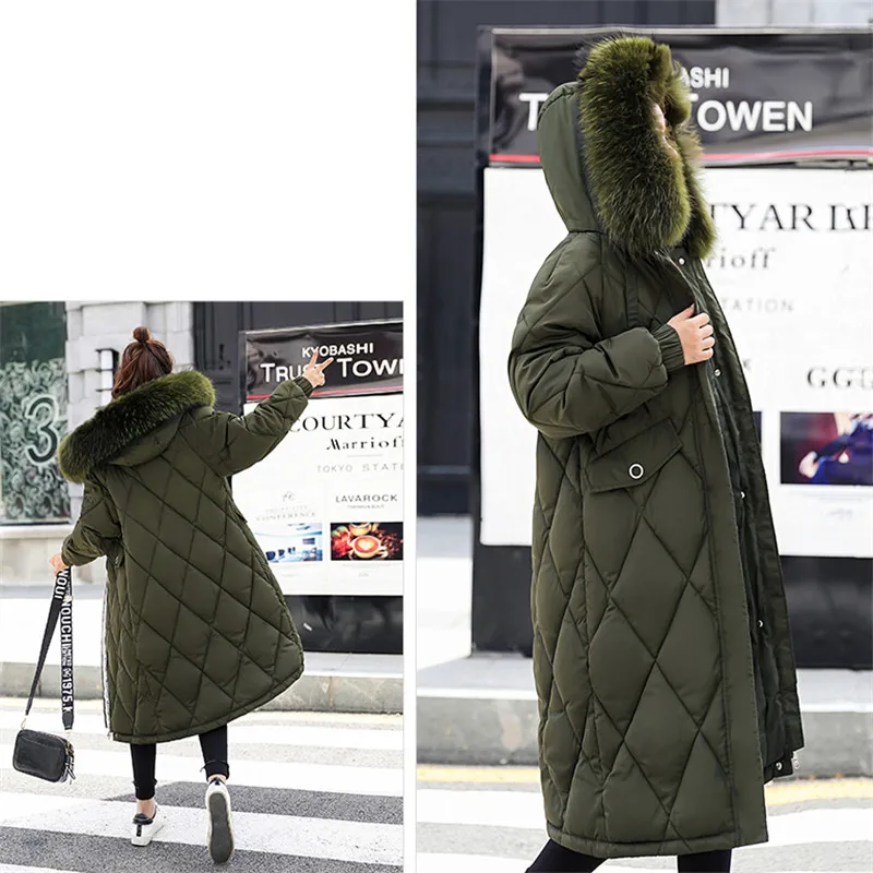 Зимняя женская куртка большого размера, хлопковое пальто, Толстая теплая парка с меховым воротником и капюшоном, тонкая женская верхняя одежда, зимнее пальто DT0390
