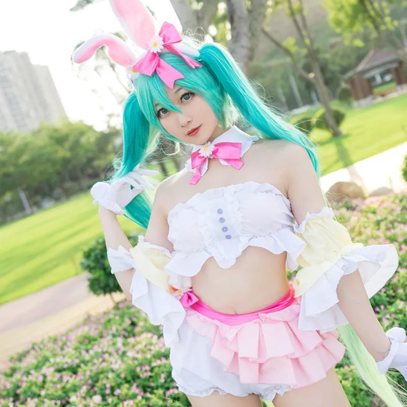 

Free Shipping VOCALOID Cosplay Costume Hatsune Miku Cute Rabbit Cosplay Costume Rabbit Ears Sweet Lolita Cos Female Girls