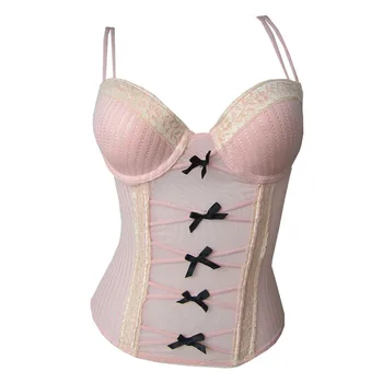 

NEW Corset Waist Trainer Pink Color Sexy Corsets And Bustiers 34A 34B 36B Bustier Corset With Bow Women Overbust Corselet