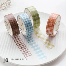 7pcs Check pattern paper masking tape 15mm Purple Green Blue Pink plaid lattice washi tapes stickers decoration washitape F670 cute pill style correction tapes green blue deep pink purple yellow 5 pcs