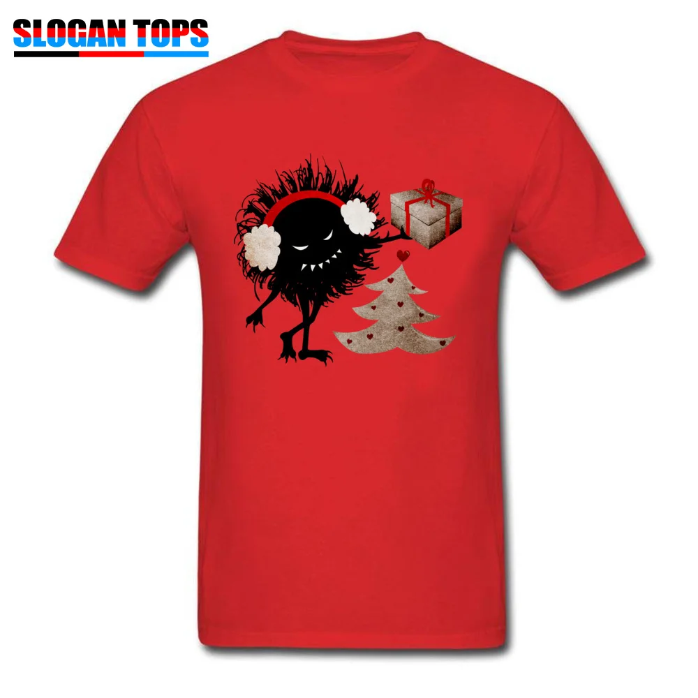 Printed On Tshirts Fitted Round Neck Christmas Evil Bug Gives Present 100% Cotton Boy Tops Shirts Crazy Short Sleeve T Shirts Christmas Evil Bug Gives Present red