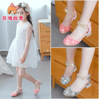 

Girls' sandals 2018 summer new high school children's fashion high-heeled shoes children's girls' shoes princess shoes