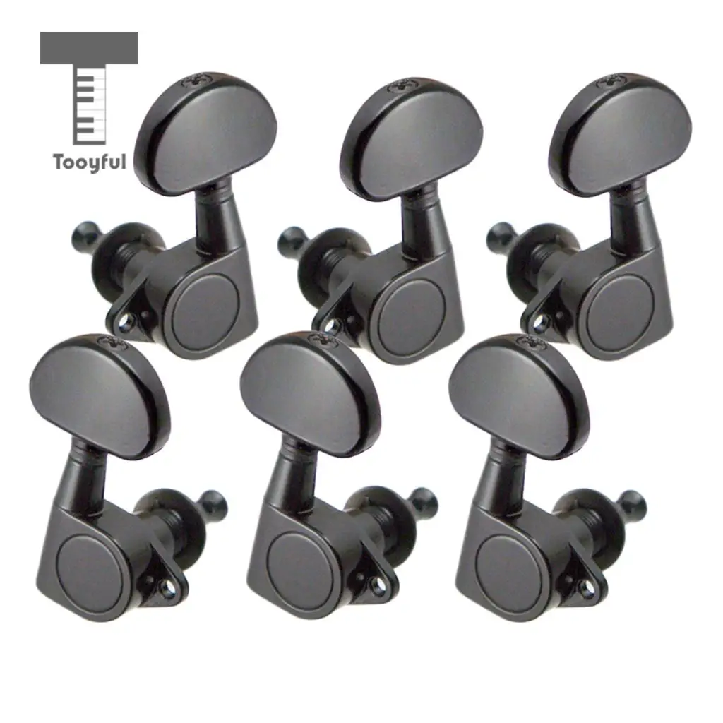 Tooyful Pack of 6 Iron Full Closed Tuning Pegs Tuning Keys Tuners Black 3L3R for Electric/Acoustic Guitar Replacement Parts