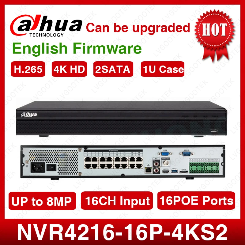

EXPRESS Shipping Dahua Original NVR4216-16P-4kS2 16CH NVR 8MP 1U 16PoE 4K&H.265 Lite Network Video Recorder 2SATA With Logo