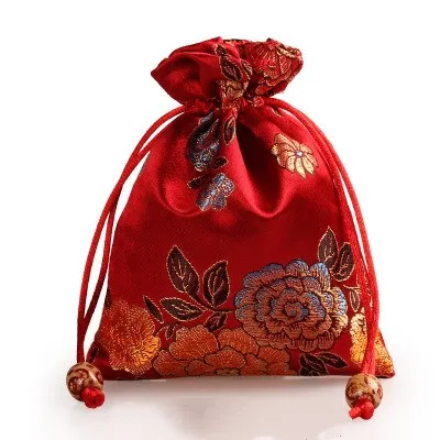 두꺼운 모란 꽃 작은 보석 선물 가방 drawstring 실크 브로케이드 포장 주머니 악세사리 향수 메이크업 도구 스토리지 포켓