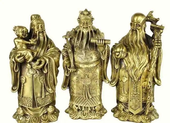 

Chinese brass copper Refined Fu Lu Shou Fukurokuju Three Longevity God Buddha
