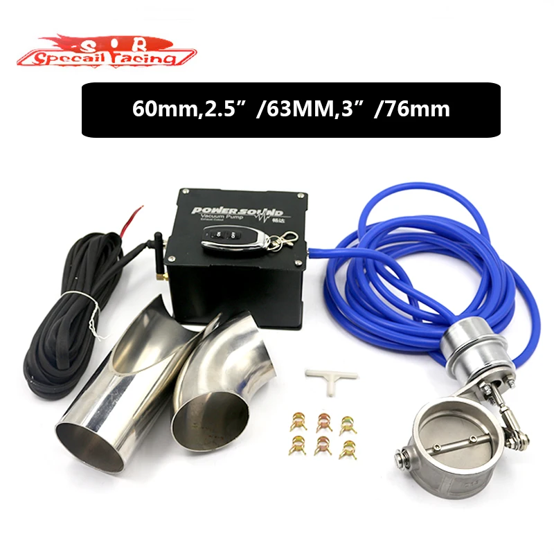 SR 60mm/2.5"/3" Vacuum Exhaust Cutout Electric Control Valve Kit With Vacuum Pumpin Mufflers