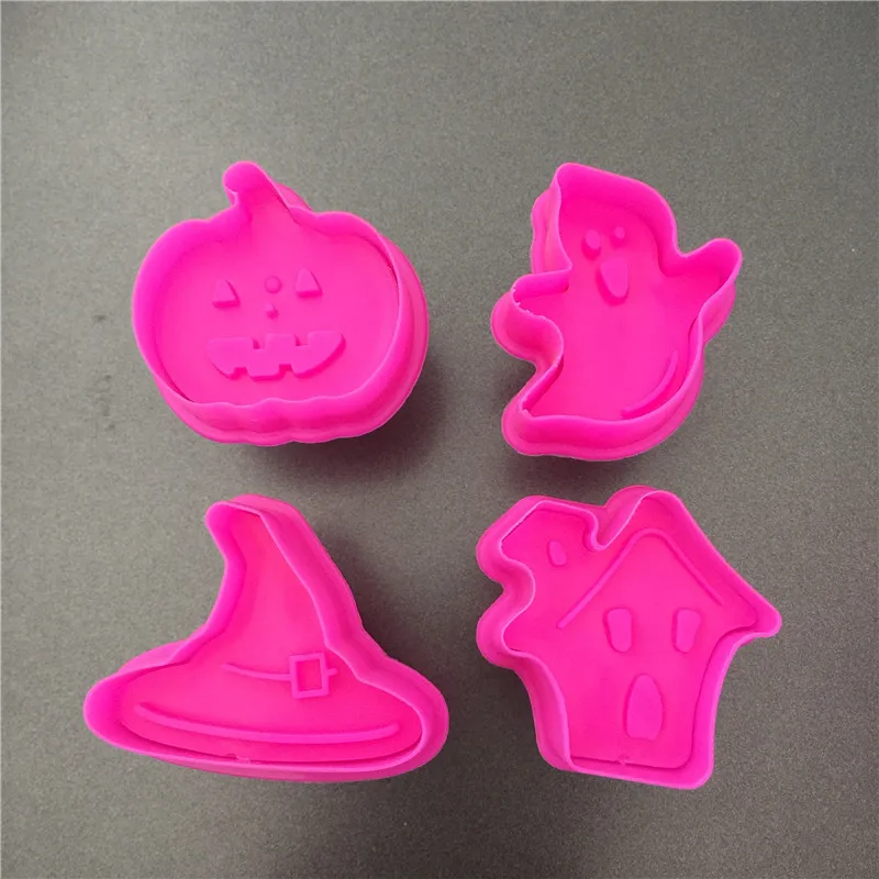 

4 types Halloween Plastic Cookie Mold Plunger Cutter Stamp Fondant Embosser Die 3D Biscuit Cake Molds Halloween Ghost