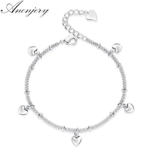 ANENJERY, pulseras de plata esterlina 925 para mujeres suerte y amor pulsera con cadena y corazón pulseira regalo joyería de la boda de S-B164