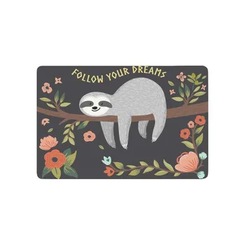 

Cute Baby Sloth on The Tree Anti-Slip Door Mat Home Decor, Follow Your Dream Quote Indoor Outdoor Entrance Doormat Rubber Backi