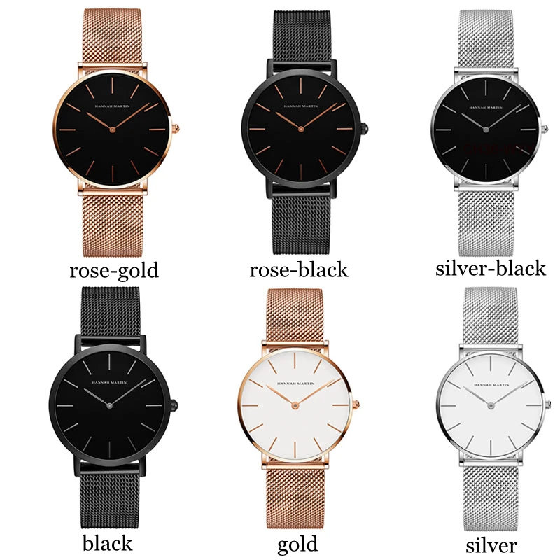 Beste Hannah Martin Quartz Jurk Vrouwen Horloges Zilveren Armband Dames Horloge Roestvrij Staal Klok Casual Waterdicht Horloge Vrouwen