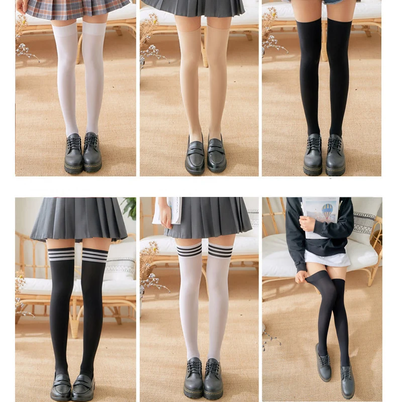 1 Pair Stripe Stockings Girls Women Over Knee Thigh High Over The Knee Stockings For Ladies Girls Warm Knee Socks black/white|Stockings| - AliExpress