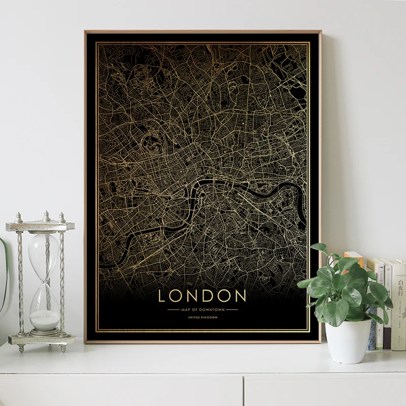 Карта Лондона, города, постер, настоящая Золотая фольга, карта мира, принты для настенного искусства, холст, Декор, картина для скандинавского стиля, для гостиной, подарок