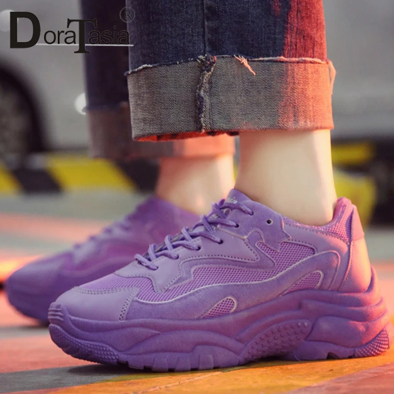 

DoraTasia New Same Brand Style Women Purple Sneakers 2019 Spring INS Hot Sale Dad Shoes Pink White Platform Tenis Shoes Woman