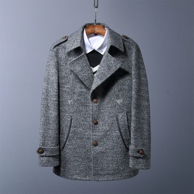 

High Quality Men's Wool Trench Coat Fashion Winter Mens Trench Slim Fit Office Suit Jackets New Brand Luxury Wool Coat Male