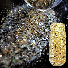 3D шестигранный дизайн ногтей Блестящий золотистый Серебристый белый цветной акриловый Блестящий порошковый лист для украшения ногтей 263