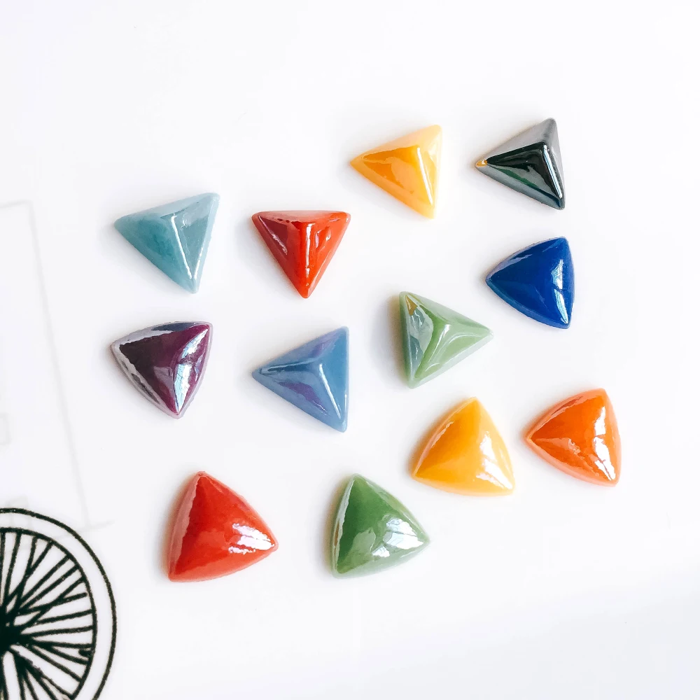 

Mixed Colors Ceramics Porcelain Triangle Glass Cabochons Cameo Flat Back Stone Supplies for Jewelry Finding 80pcs