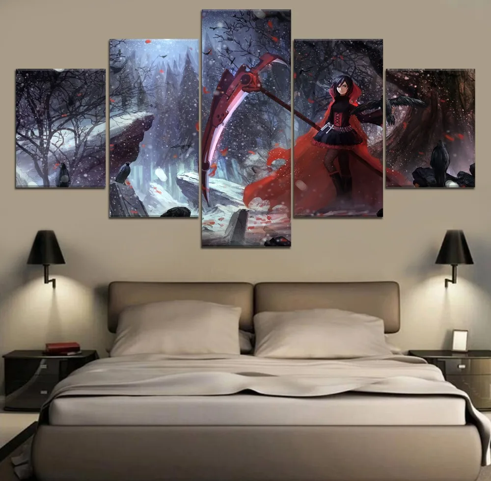 

HD Print Decor Ruby Rose RWBY Anime Modern Painting Canvas Wall Art 5 Piece Painting Canvas Home Living Room Painting Artwork