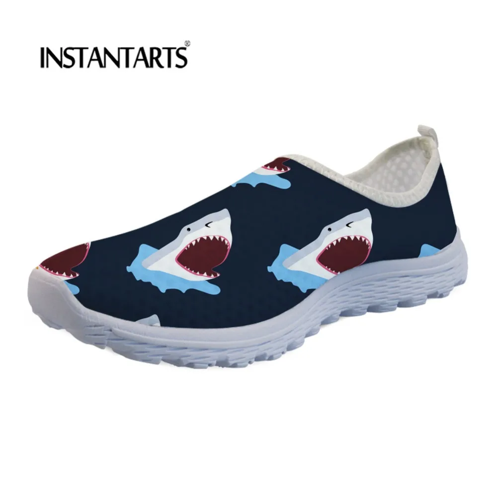 

INSTANTARTS Women Summer Non-slip Sneakers Flats Shoes Cartoon Shark Pattern Comfort Ladies Shoe Light Weight Mesh Flats 2019