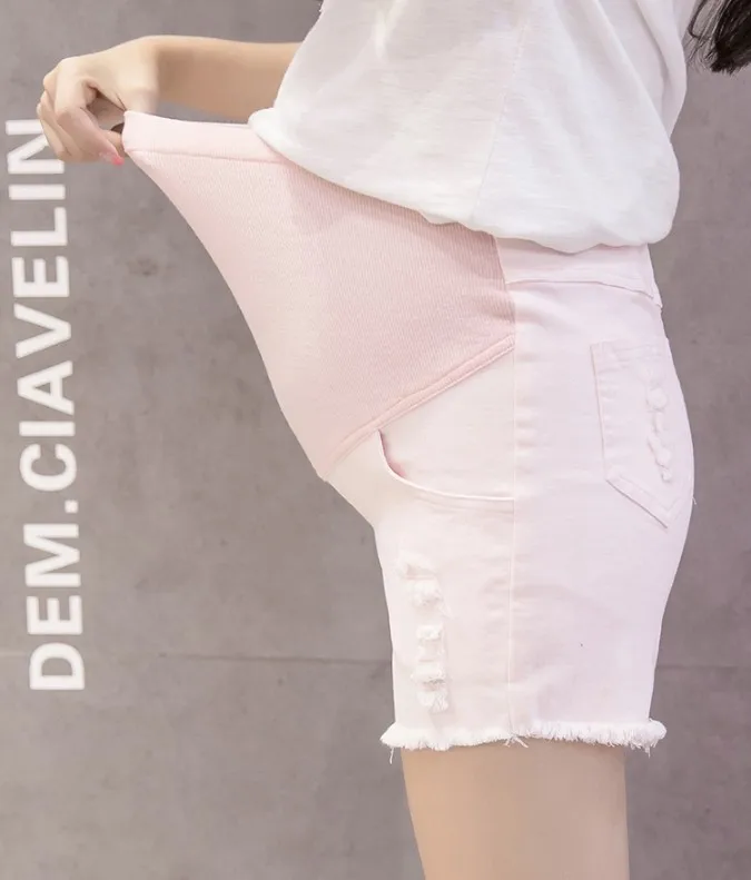 Летние обтягивающие джинсовые эластичные повседневные шорты для беременных, рваные джинсовые штаны с высокой талией - Цвет: pink