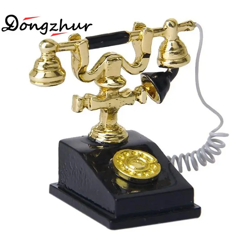 

Dongzhur Miniature Black Retro Phone 1:12 Doll House Accessories Dollhouse Luxury Elegant Noble Small Exquisite Mini Retro Phone
