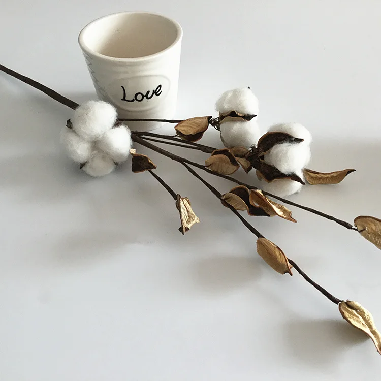 Flone Dried Flower Cotton Branch Bouquet Cotton Long Branch Simulation Cotton Tree Branch Home Wedding Decor Artificial Flowers (5)