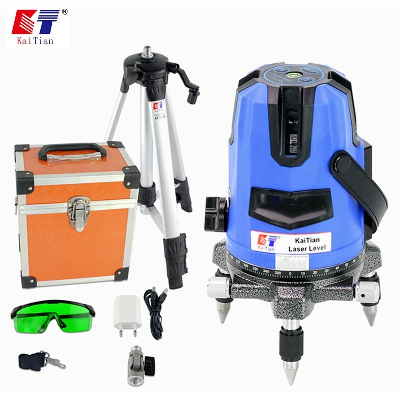 

KaiTian Laser Level Tripod 5 Lines Self-Leveling 360 Rotary Horizontal 532nm Vertical Green Lasers Beam Line Levels Nivel Tools