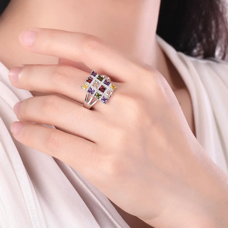 

Beiver Luxury Multicolor Crystal Zircon Ring for Women Fashion Jewelry Wedding Engagement Ring Gifts Size 6-/7/8/9/10