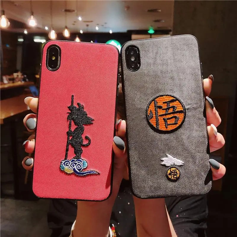 

3d embroidery Cartoon Dragon Ball Super Z Son Goku case for iphone X XR XS MAX 8 7 6 6s plus Luxury cloth soft phone cover coque