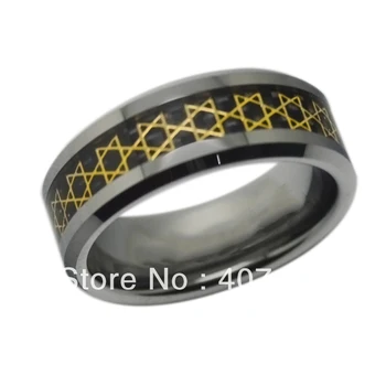 

Free Shipping USA Hot Selling Newest 8MM Mens Tungsten Carbide Ring With new Golden David Star Inlay Wedding Band US Sizes 8-13