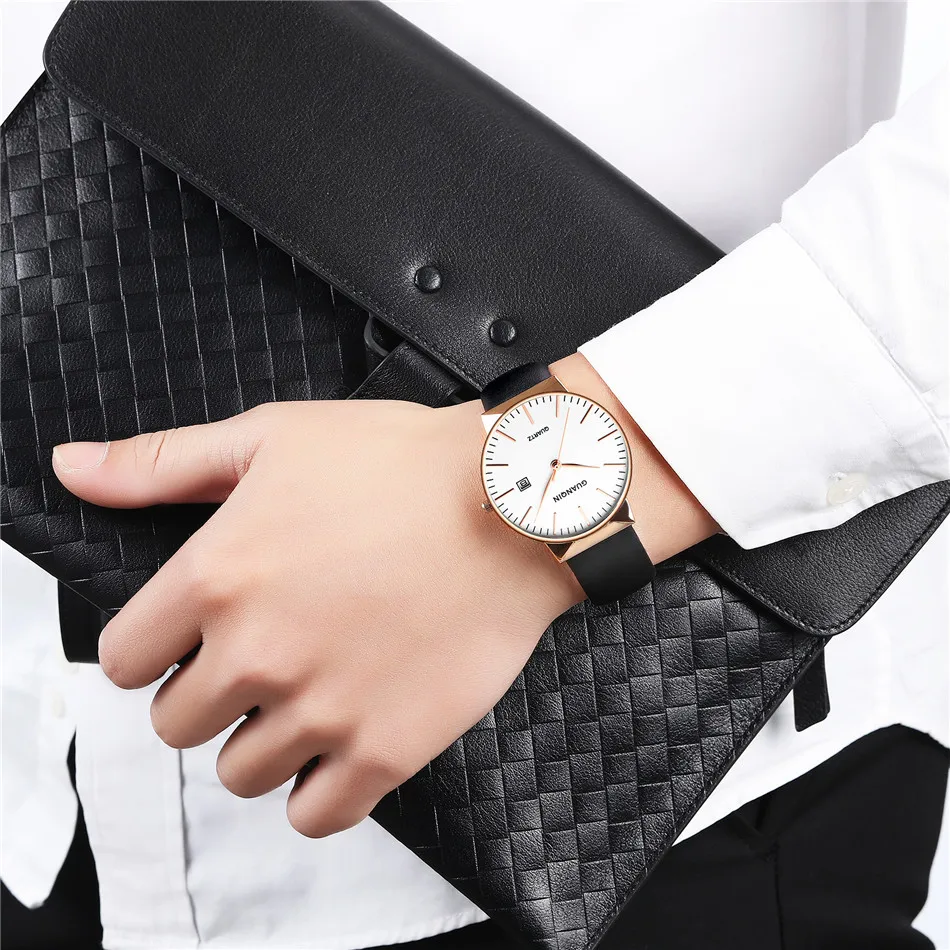 2017 GUANQIN Watch Men Ultra Thin Simple Fashion Casual Quartz Men Watches Leather Strap Men Clock Wristwatch Birthday Gift (19)
