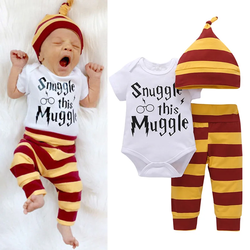 

Newborn Baby Clothing Set 2018 Summer Little Wizard Has Arrived Tops +Pants+Hat bebe kids Infant Boys Girls Clothes Outfits