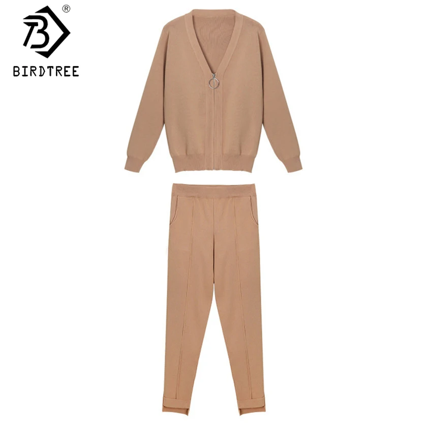 

New 2018 Spring Fall Casual Knitting Cardigans Tops + Ankle-Length Pants 2pcs Sets Female Casual Knitting Trousers Sets S7D022A