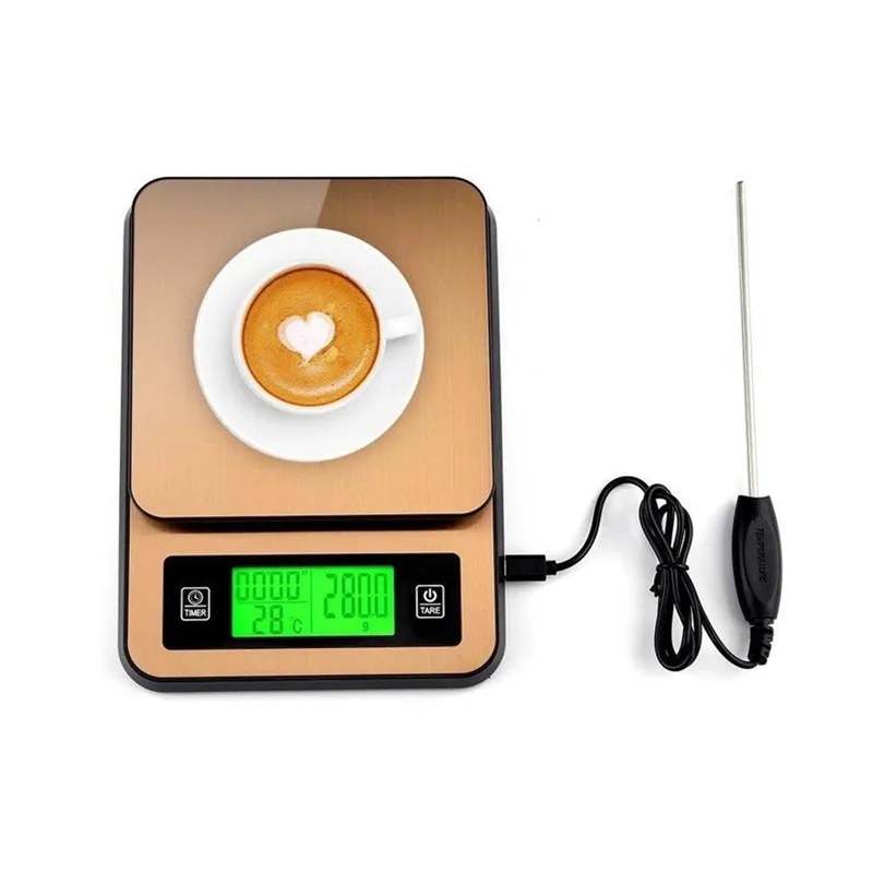 

Digital Coffee Scale Food Scale with Timer Temperature Probe LCD Display 2000g/0.1g Precision Electronic Kitchen Scales With USB