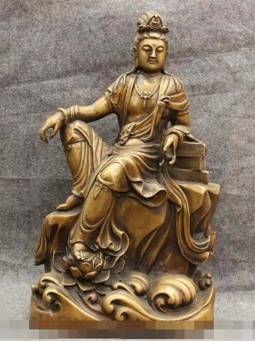 

S01741 18" Chinese Bronze Buddhism Joss Lotus Kwan-Yin Quan Yin Goddess Buddha Statue (B0328)