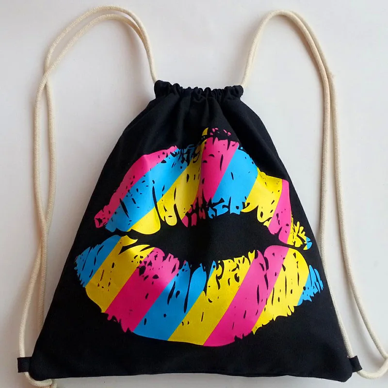 

Backpack Men Women Tri-Color Lip Drawstring Backpack Travel Drawstring Bag Fashion Shoulder Bags for Teenager Girls Boys mochila