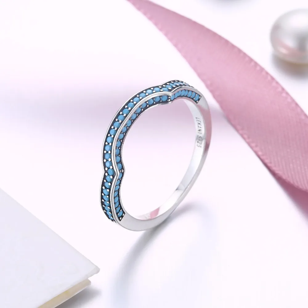 Новая Европа 925 стерлингового серебра эмаль чистая Корейская корона кольцо сладкий синий! Кристалл от Swarovskis женские свадебные украшения